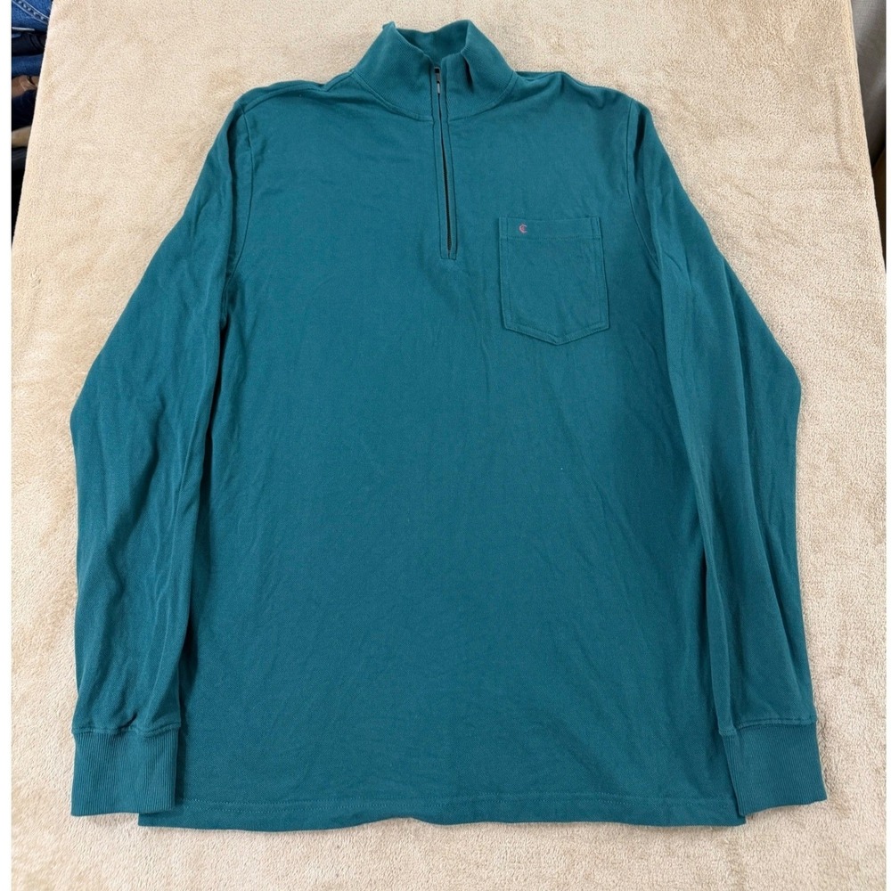 Criquet Pullover Mens Medium Teal Green 1/4 Zip Organic‎ Cotton Performance EUC